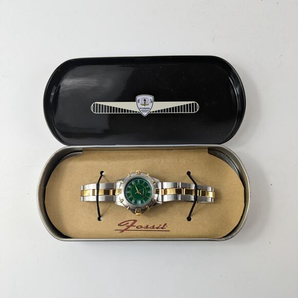 Fossil Accessories - Fossil AM-2956 Womens Wrist Watch 1994 Green Silver NEEDS BATTERY Authentic Case